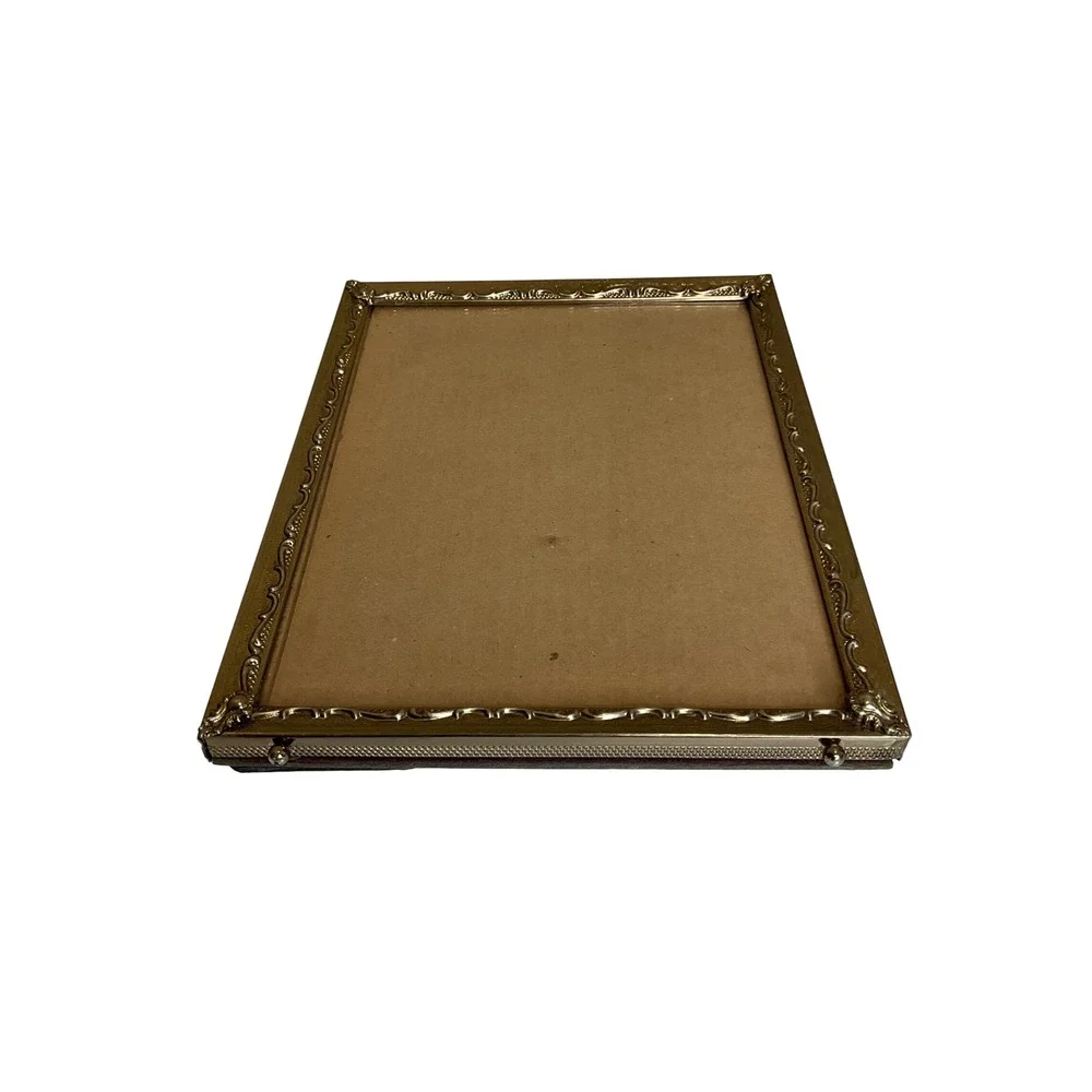 Vintage Art Deco Metal Picture Frame Gold Tone w/ Glass 8X10 Ornate Mid Century